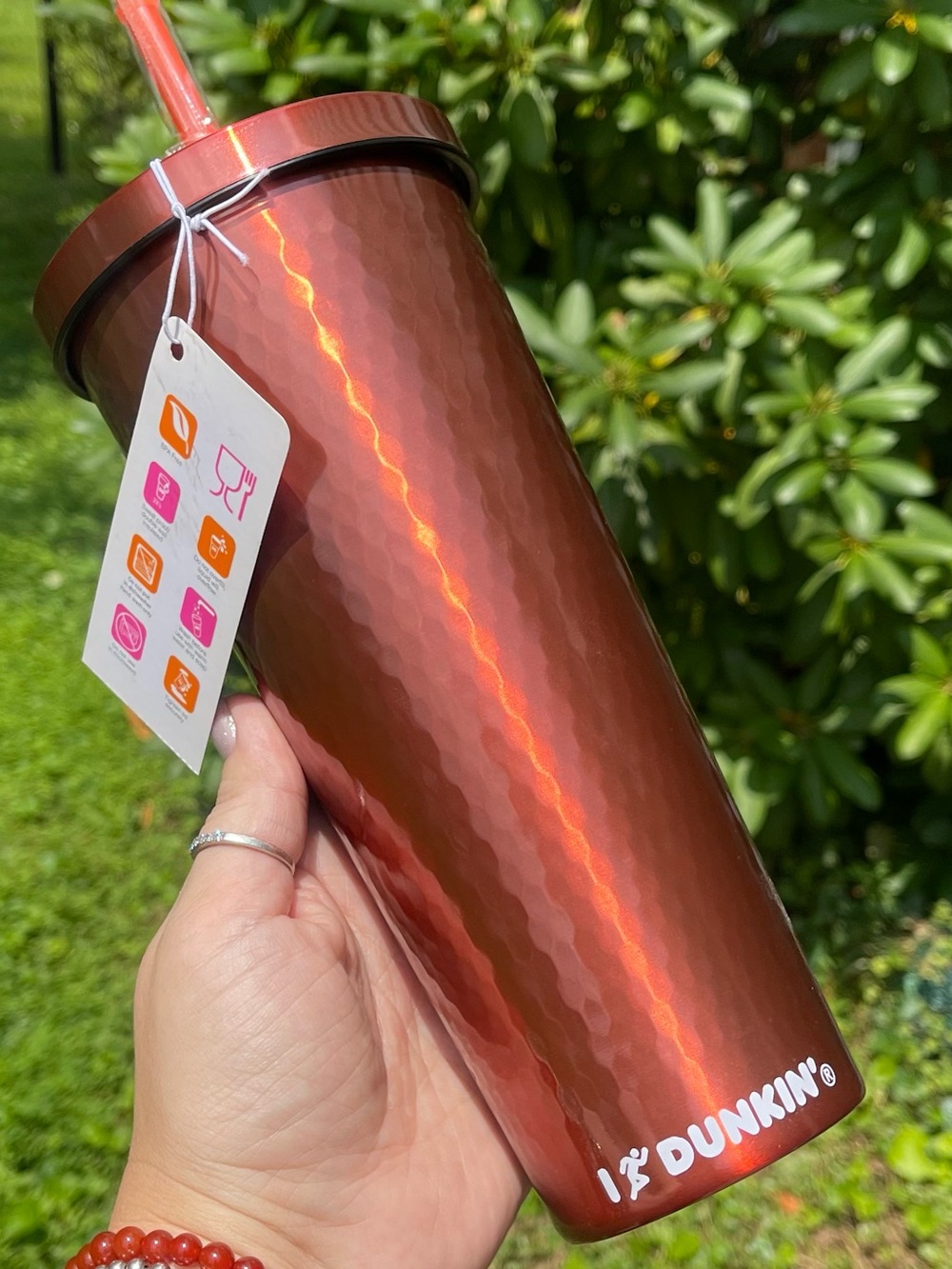 New DUNKIN Copper Orange Hammered Stainless Sipper (24oz.) 2021 Release Tumbler